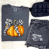 Checkered Pumpkin Bow Graphic Tee & Sweatshirt