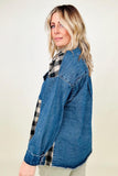 Cotton Bleu Brushed Plaid Denim Jacket