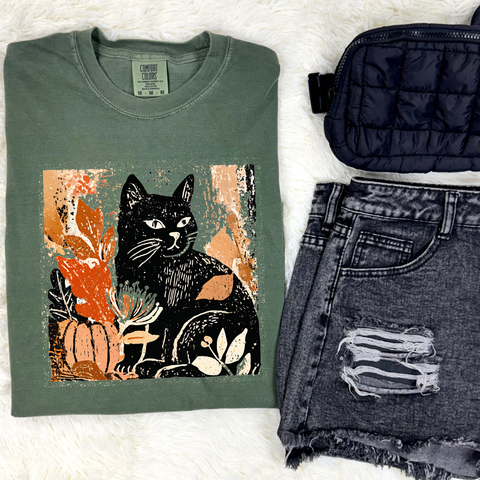 Floral Cat Graphic Tee & Sweatshirt