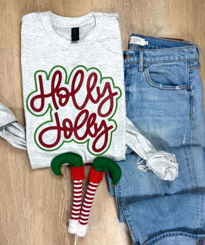 Holly Jolly Outline Long or Short Sleeve Tee