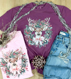 Deer Wreath Short or Long Sleeve Graphic Tees