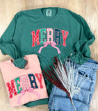 Merry Patterned Bow Short or Long Sleeve Graphic Tees