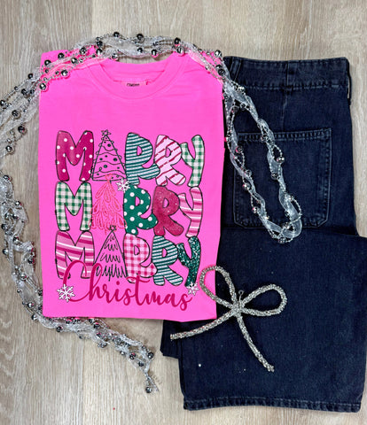 Merry Christmas Pink Graphic Tee