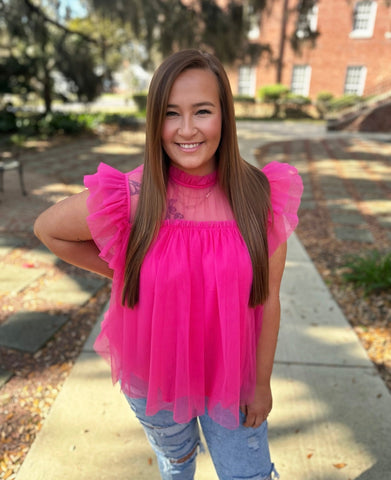 Pink Tulle Ruffle Top