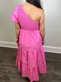 Pink Smocked Midi Dress
