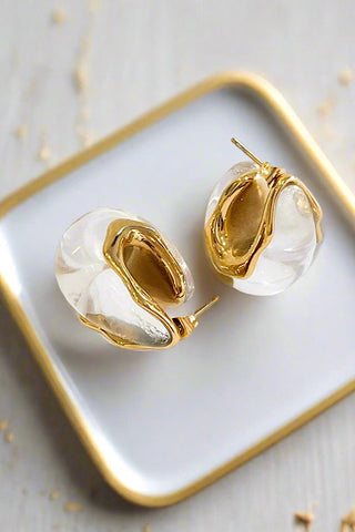 Natural Elements Chunky Gold Clear Hoop Earrings