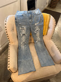 Raw hem distressed stretch denim