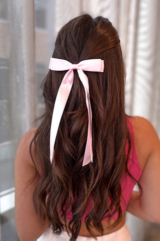 Take a Bow Pink Satin Hair Bow - ETA 3/5
