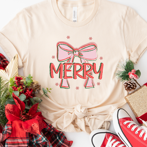 Merry Pink Bow Graphic Tee & Sweatshirt