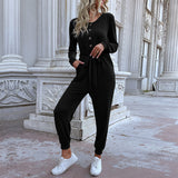 Casual V-Neck Button Down Long-Sleeved Jumpsuit