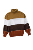 Accent Color Block Turtleneck Chunky Knit Sweater