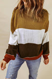 Accent Color Block Turtleneck Chunky Knit Sweater