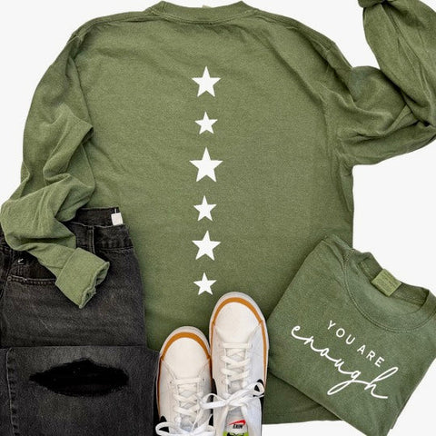 You are enough stars tee Longsleeve- olive