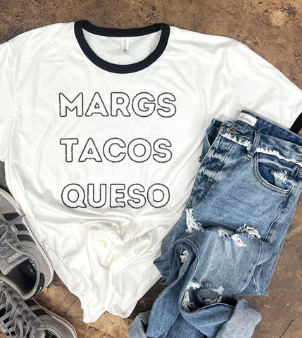 Margs Tacos Queso Ringer tee