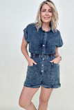 White Birch Short Sleeve Buttoned Front Woven Romper