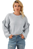 Pearl Embellished Ruffle Wide Sleeve Sweater