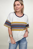 Cotton Bleu 90's Cotton Stripe Contrast Tee