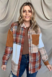 Plaid Color Block Patchwork Shacket With Pocket